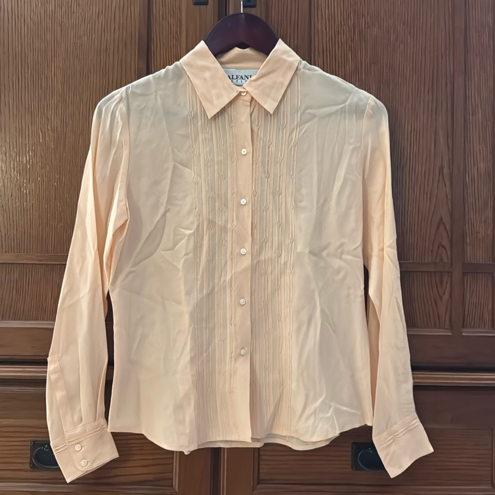 NWT Alfani Petite 100% Silk Pintuck Pleated Blouse VTG Deadstock Career Academia